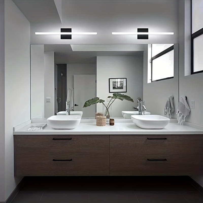 Combuh LED Bathroom Vanity Light 16 Inch 9W Black IP44 Mirror Lighting  Fixture Wall Lamp Indoor Modern Cool White 6000K 