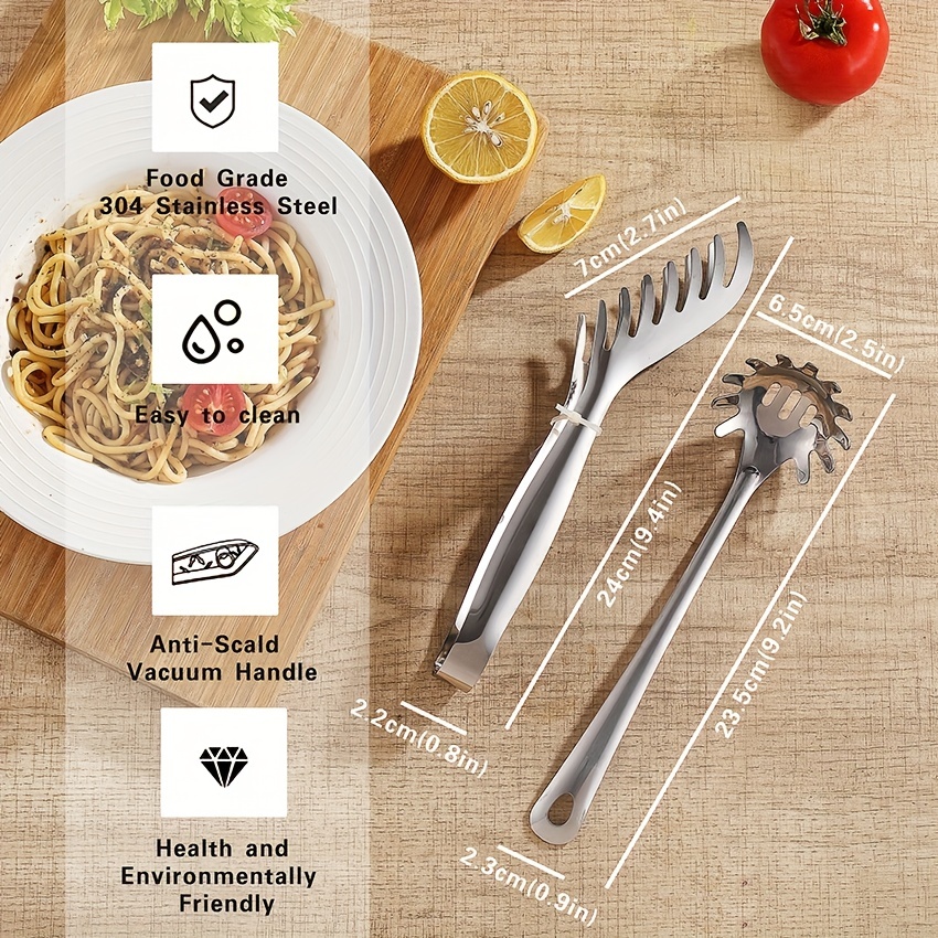 Pasta Spoon Spaghetti Tongs Spoon Set Stainless Steel Serving