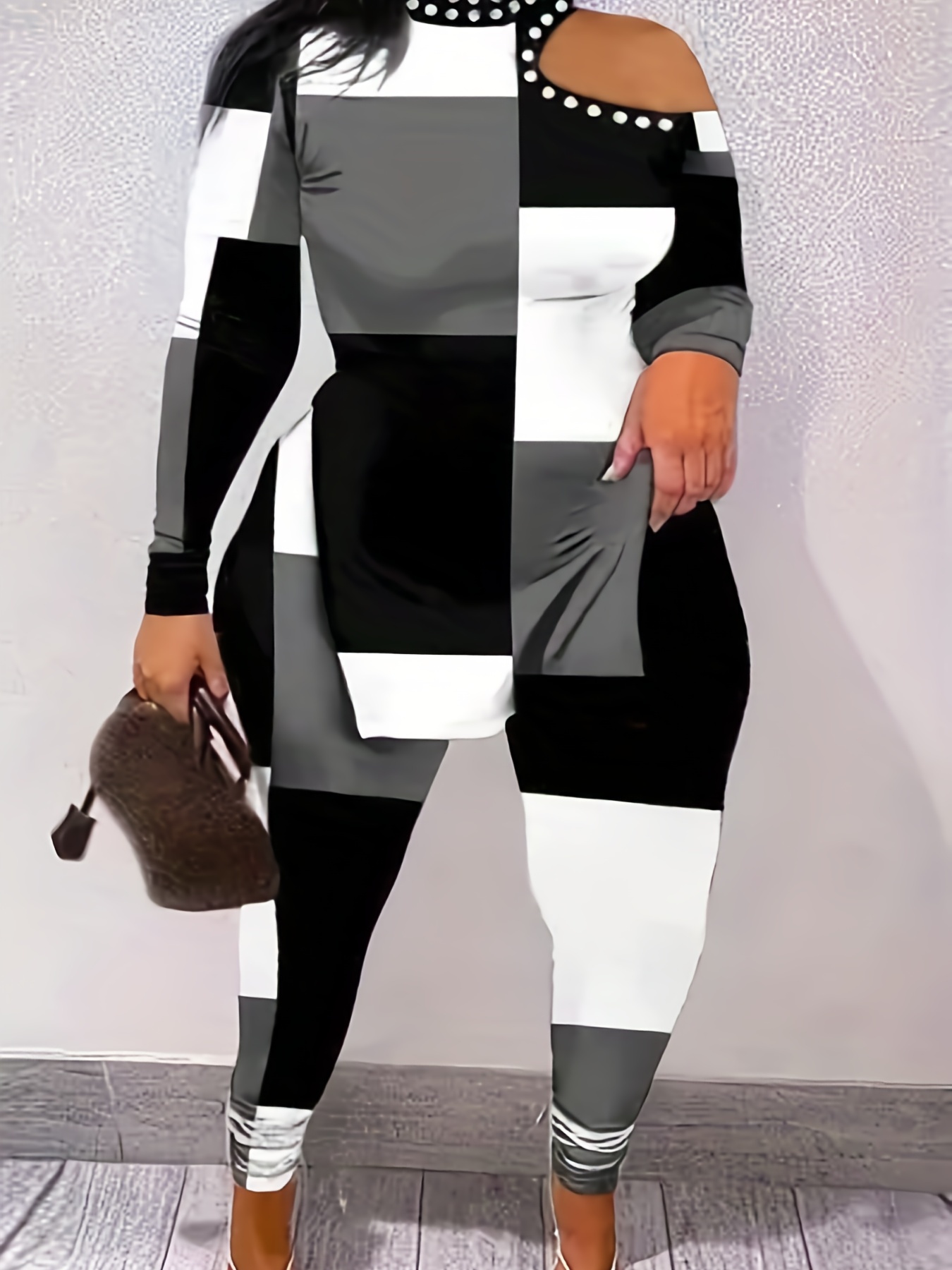 Plus Size Casual Outfits Set Women's Plus Stripe Long Sleeve - Temu Canada