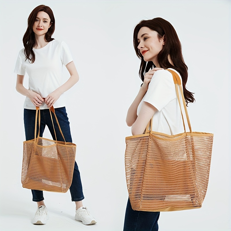 Fashionable Large Capacity Hollow Out Tote Bag, Simple Style Beach Shoulder  Bag For Summer Vacation