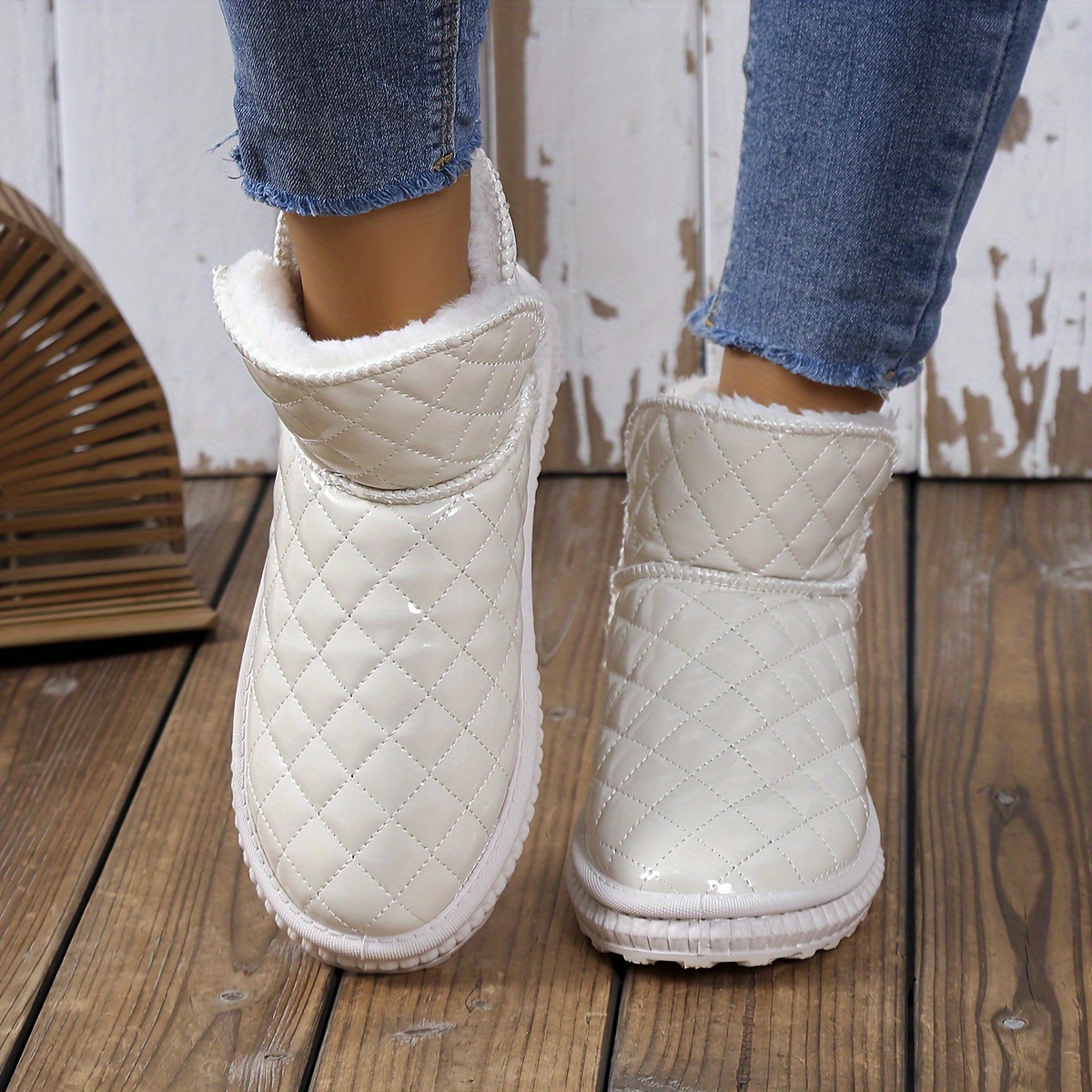 Womens Solid Color Platform Boots Quilted Pattern Slip On Thermal Lined  Casual Plush Boots Winter Fuzzy Warm Snow Boots - Women's Shoes - Temu