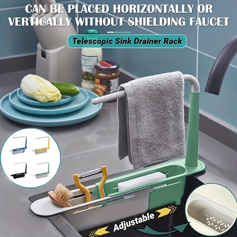 Telescopic Sink Shelf Adjustable Sink Drain Rack Faucet Holder