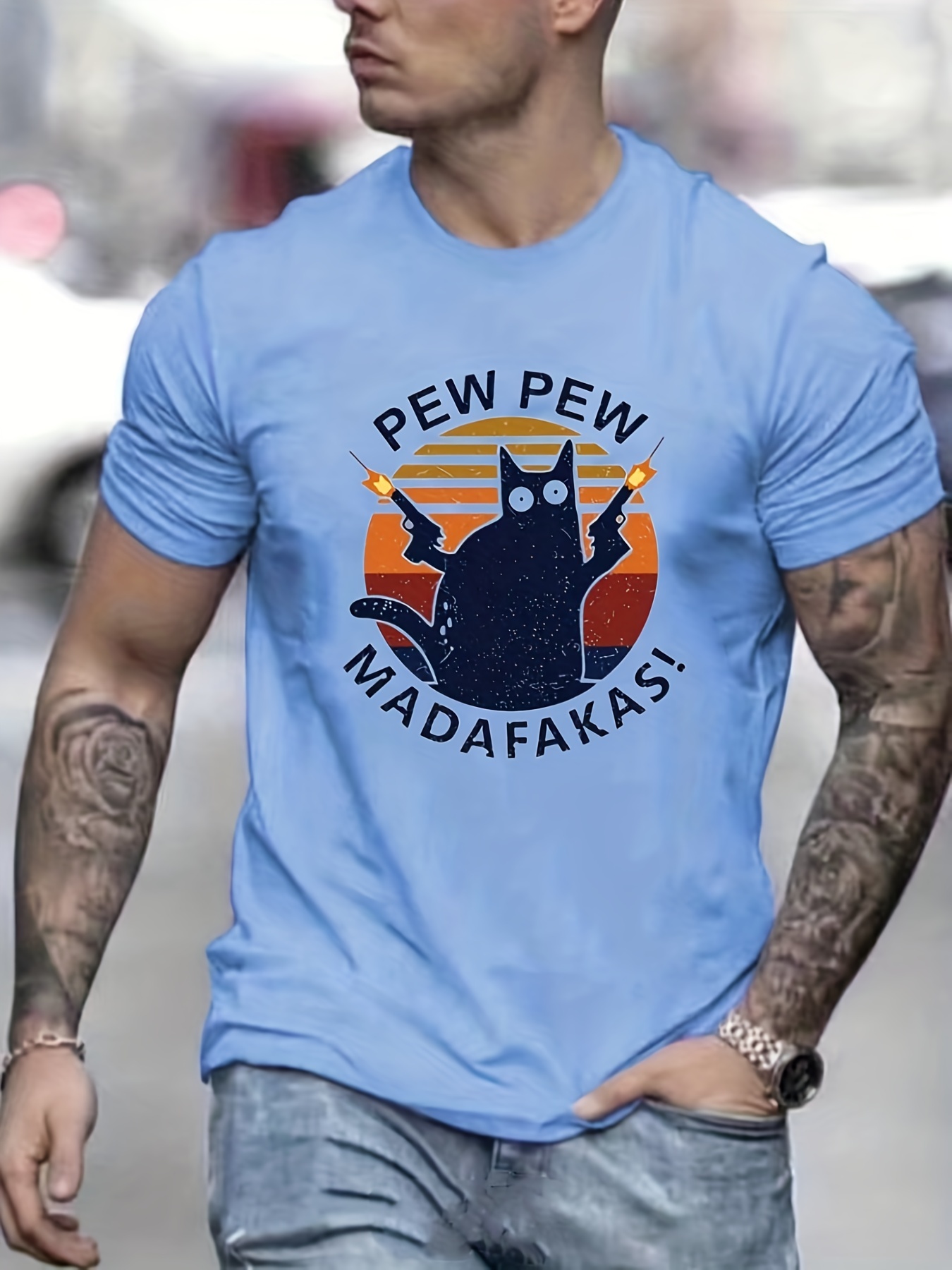Beskrive stærk Græder Tees For Men Pew Pew Cat Print T Shirt Casual Short Sleeve Tshirt For  Summer Spring Fall Tops As Gifts | 24/7 Customer Service | Temu New Zealand