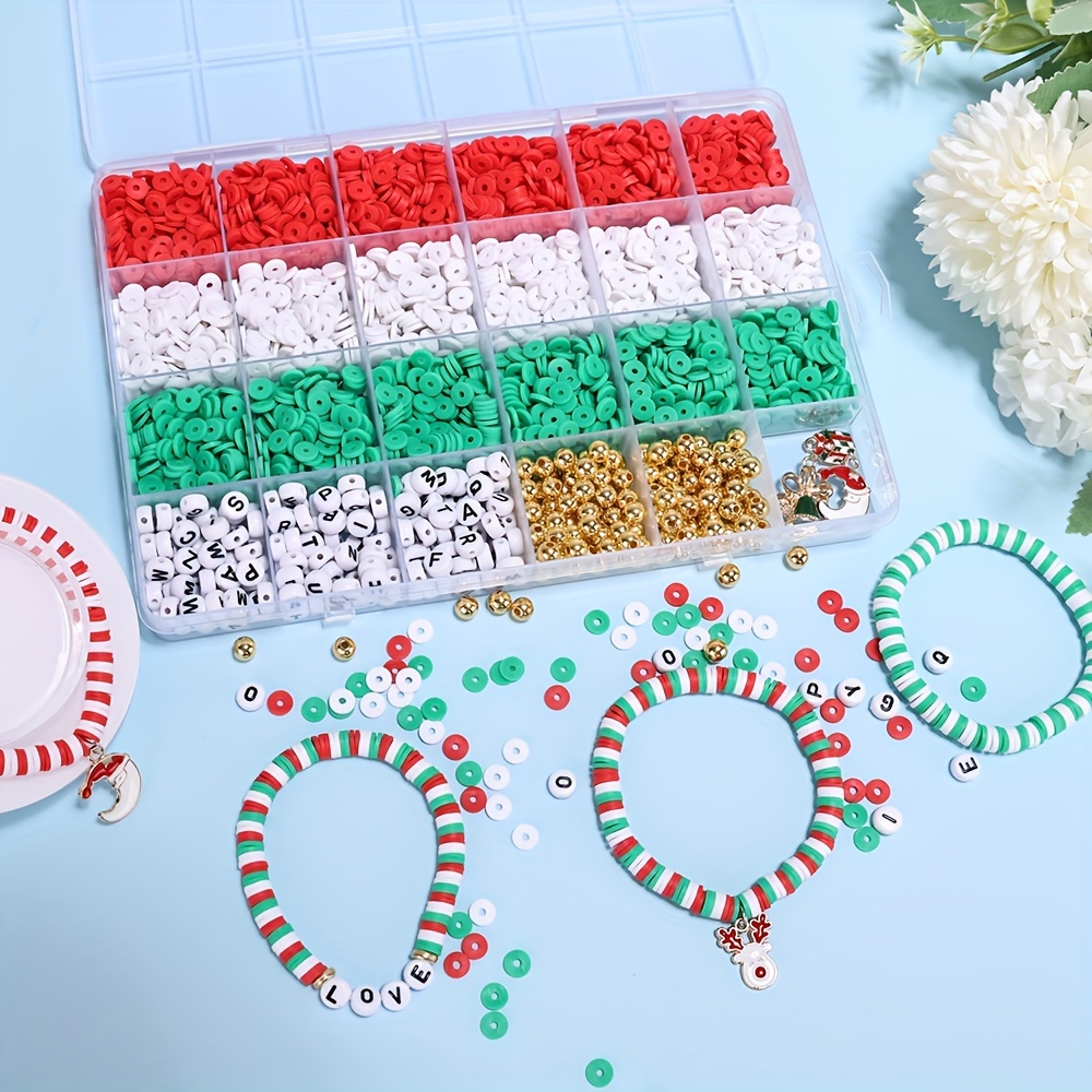 Christmas Clay Beads Bracelet Kit, Friendship Bracelet Making Kit, Letter  Beads Charms, Red White Green Clay Beads Kit, For Diy Jewelry Making Kit -  Temu