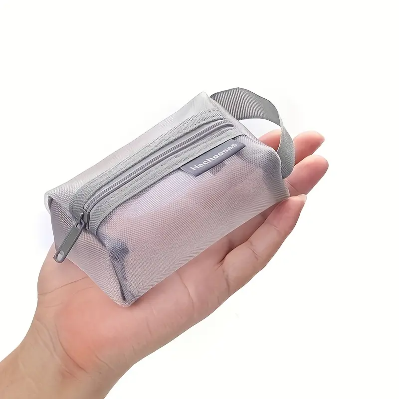 mini mesh coin purse with handle portable key storage pouch travel makeup organizer bag 4