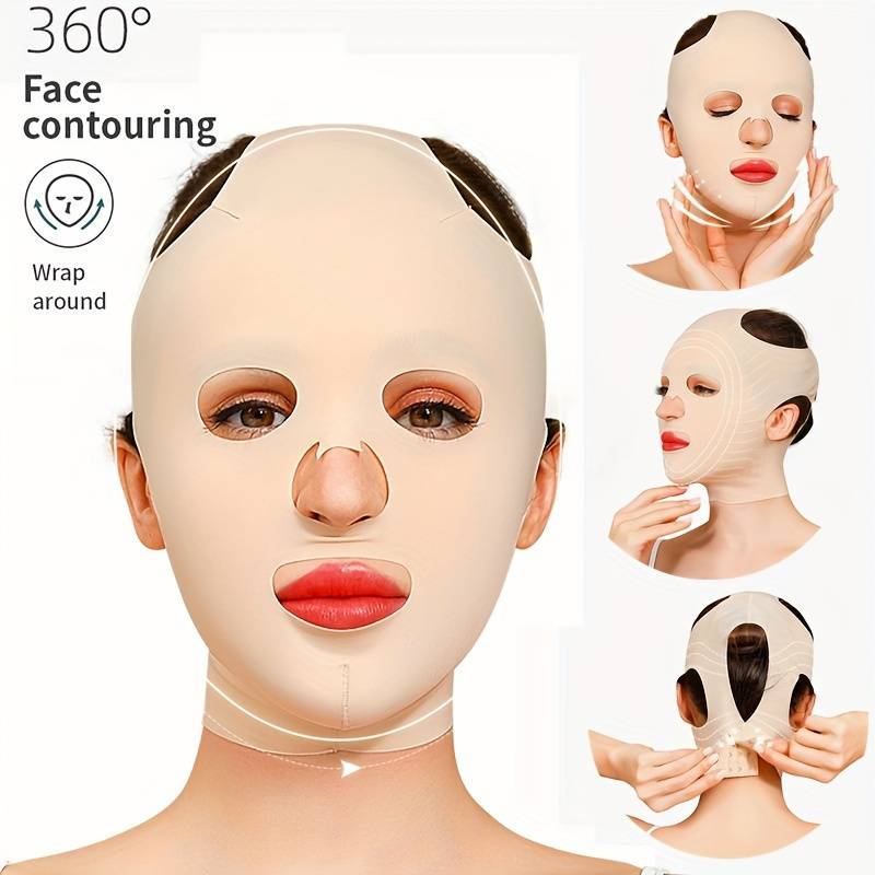 1pc 3d reusable breathable full face bandage double chin facial bandage sleeping mask skin care tool 3d beauty face mask women gift details 0