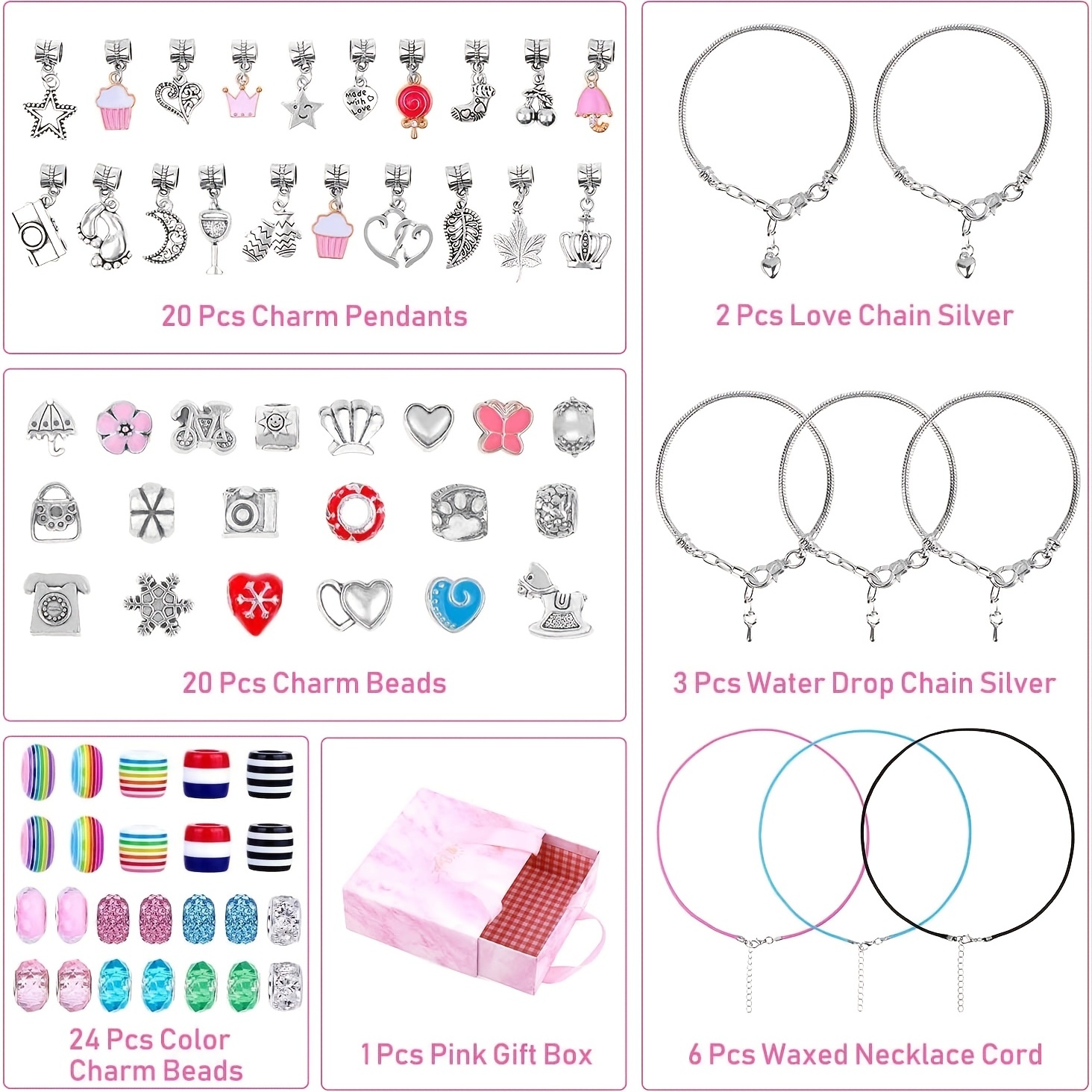 BESTISUR Charm Bracelet Making Kit for Girls Silver Plated Snake Chain  Jewelry Making Kit for Teens Christmas Gifts for Girls