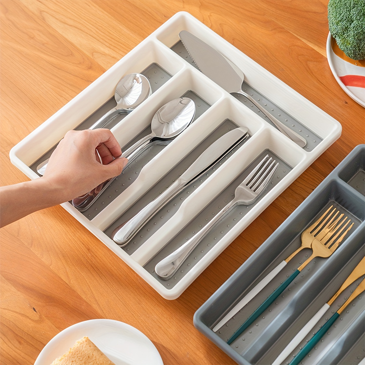Flatware Tray Kitchen Drawer Organizer With Lid And Drainer,Plastic Tray  with Lid Kitchen Cutlery and Utensil Drawer Organizer,Dust-Proof Utensil