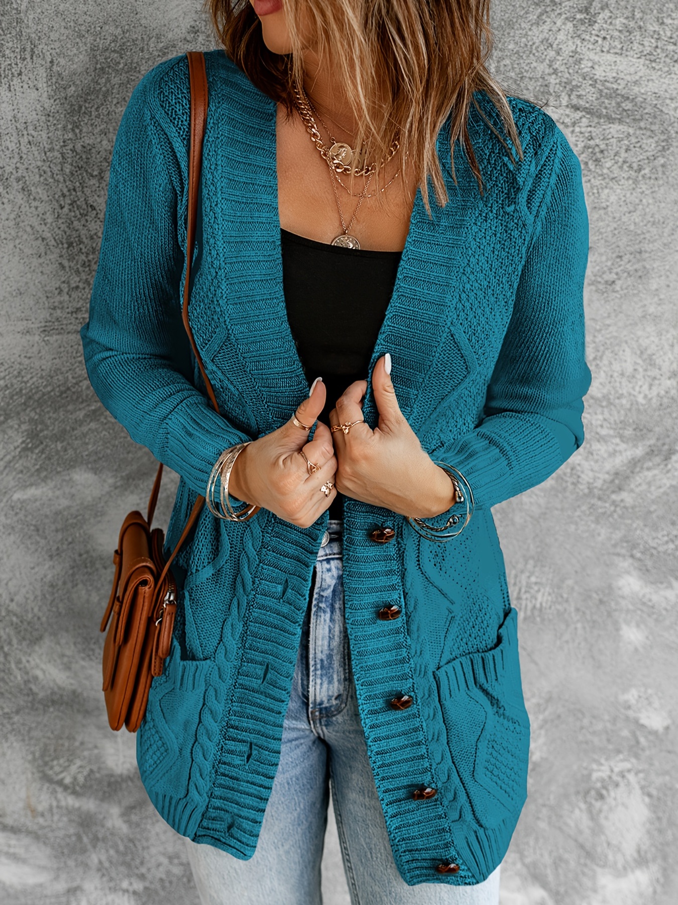 Ladies Leather Buttons Cardigan