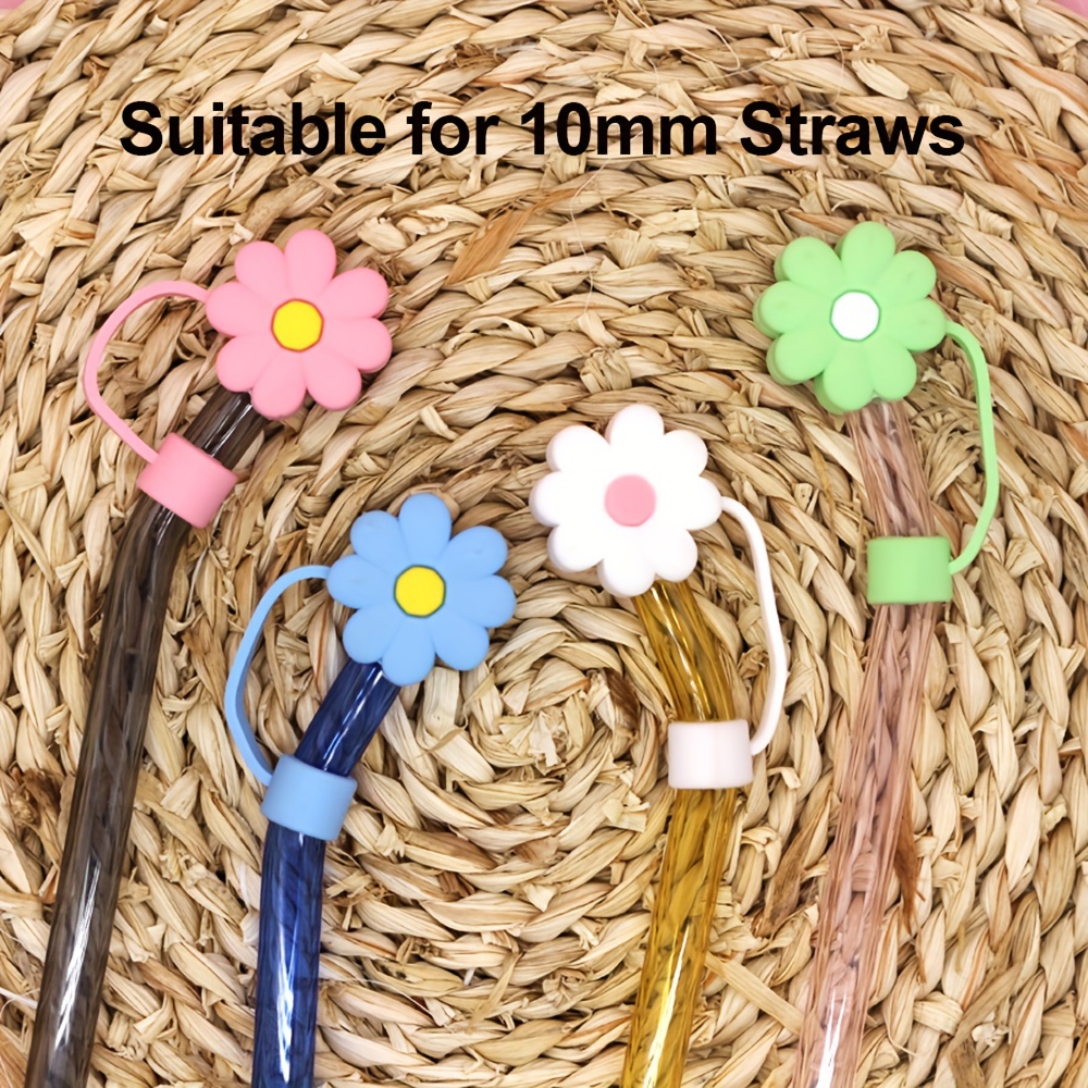 8pcs Daisy Shaped Silicon Dust-proof Straw Cover With Large Diameter Soft  Straw Plug