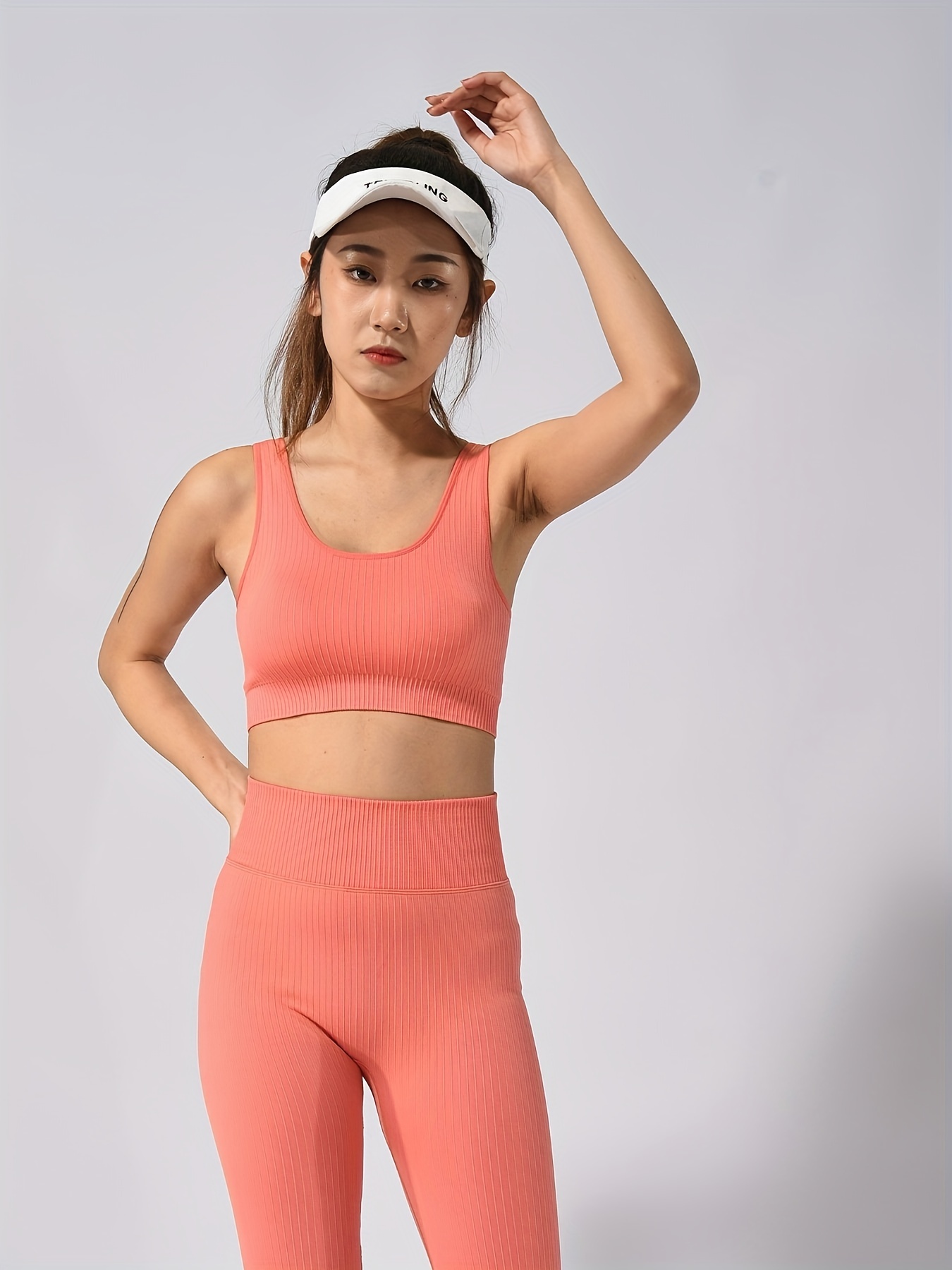Solid Workout Top Ribbed Shockproof Yoga Shirt Sports Gym - Temu