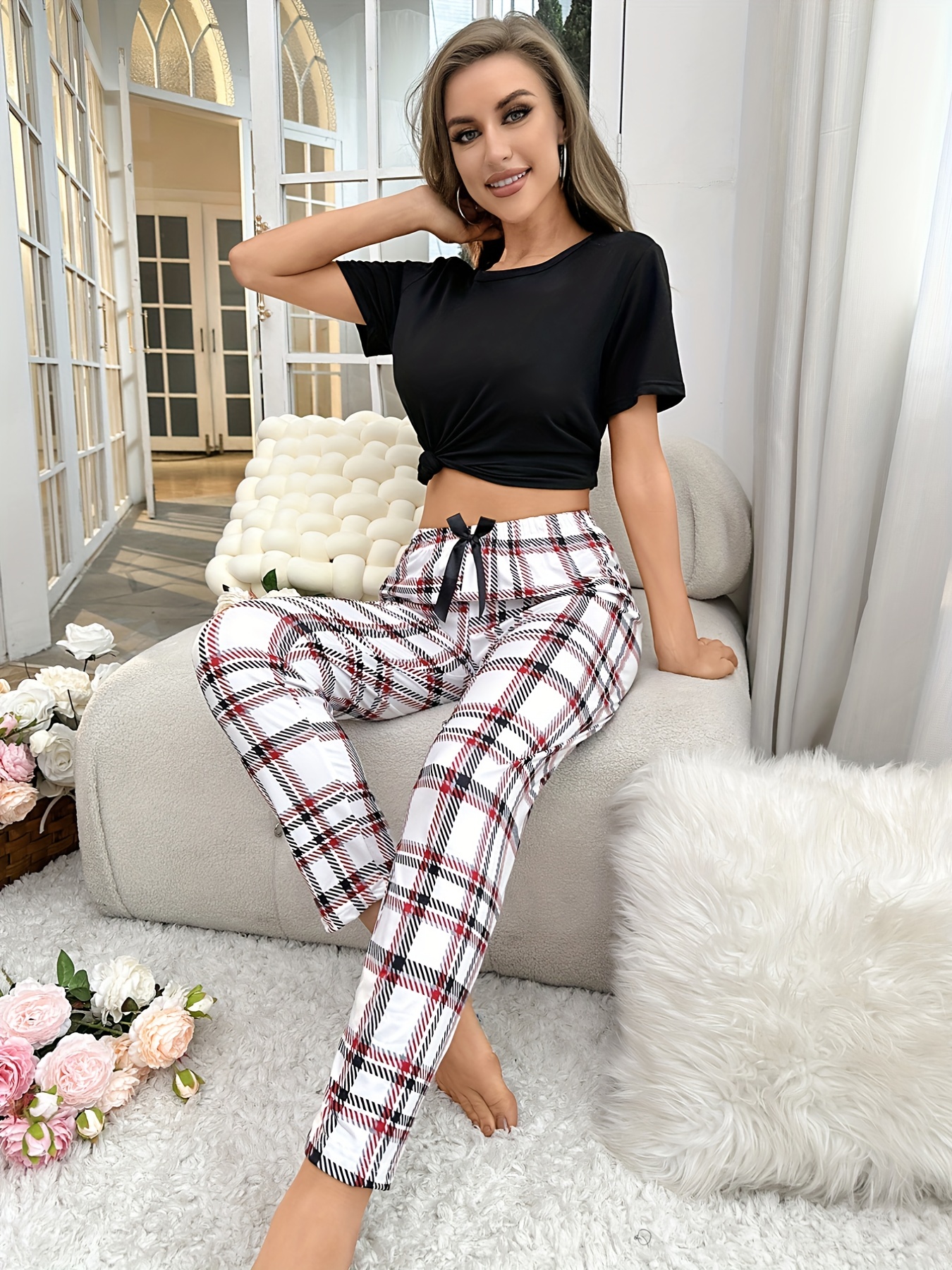 Soft Plaid 5XL Pajama Set For Women Short Sleeve Top And Long Pajama Pants  Women Perfect For Summer Home Wear LJ200822 From Luo03, $17.51
