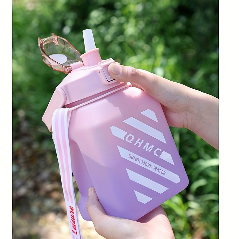 relayinert Water Bottle Simple Style Liquid Container Drinks Bottles Square  Large Capacity Outdoor Cup Drinking Containers Pink matte 