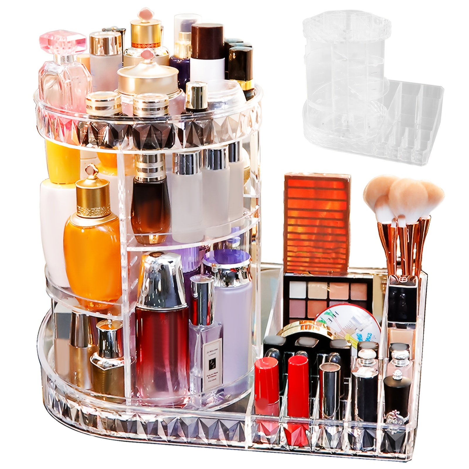 1pc 360° Rotating Makeup Organizer, DIY Adjustable Makeup Storage Rack,  Large Capacity Makeup Caddy Shelf, Cosmetics For Organizer For Countertop