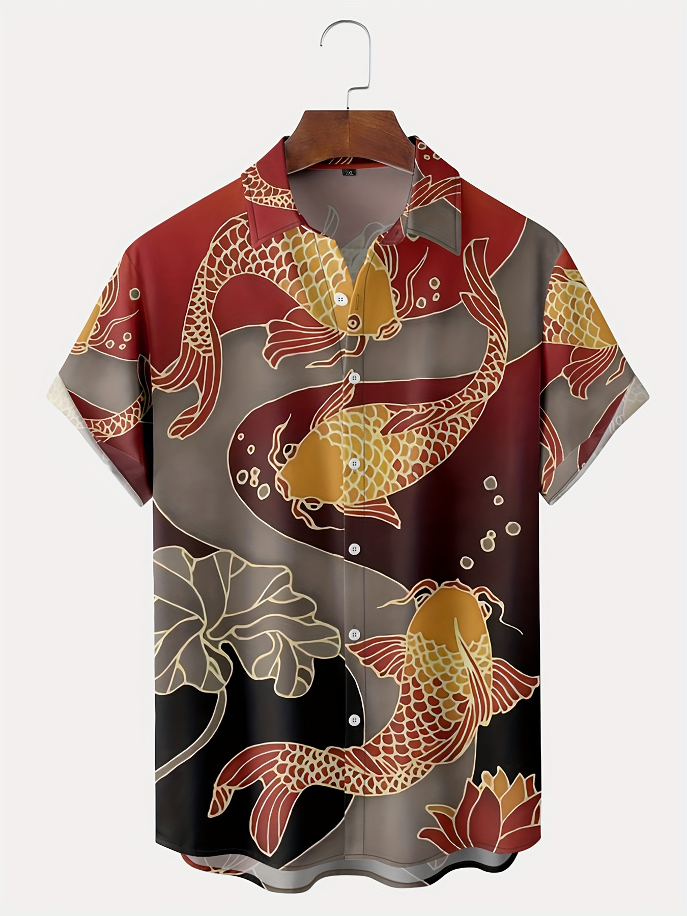 Plus Size Men's Fish Graphic Print Shirt for Summer, Hawaiian Style Beach Shirt for Males, Men's Clothing, Plus Size,Mens Fishing Shirts,Temu