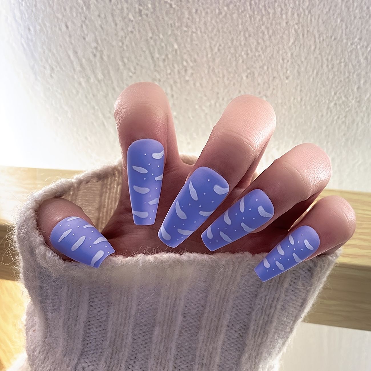 24 Pcs Press On Nails Coffin Long Fake Nails Medium Length Matte Purple For  Women With Glue Tape Purple Cloud | Free Shipping For New Users | Temu