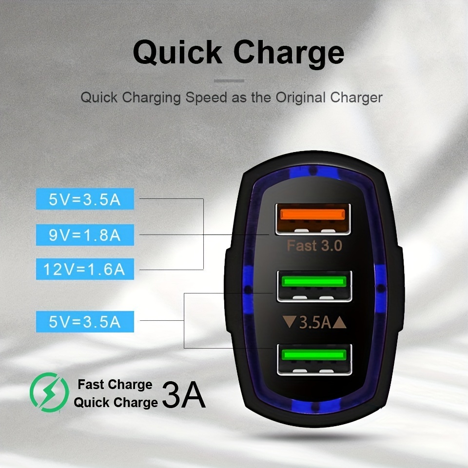Chargeur De Voiture Multiple 3 Ports Charge Ultra Rapide USB