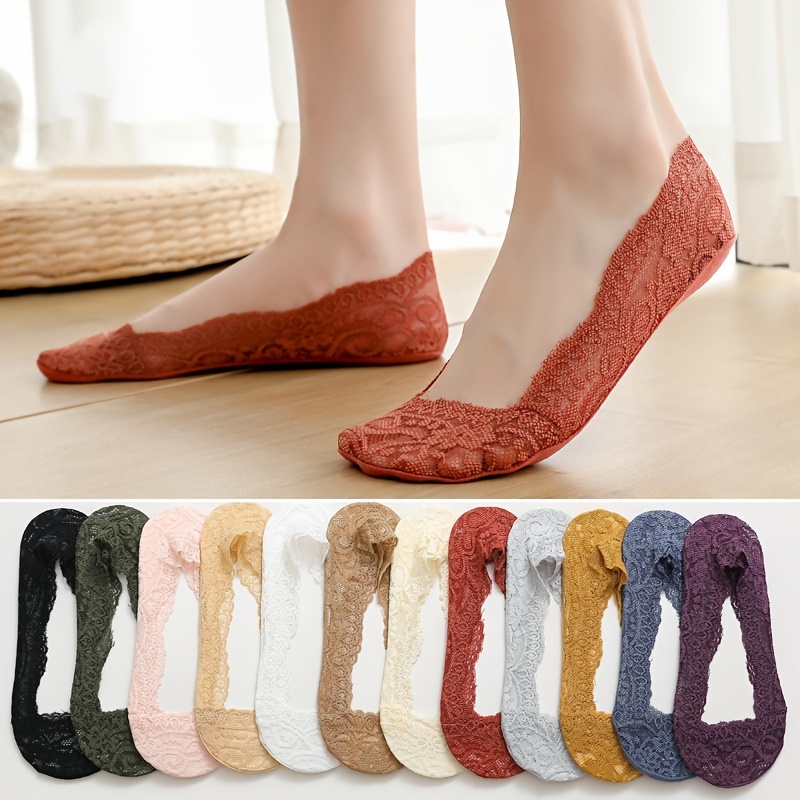Floral Lace Ankle Socks Breathable No Show Non slip Mesh - Temu Canada