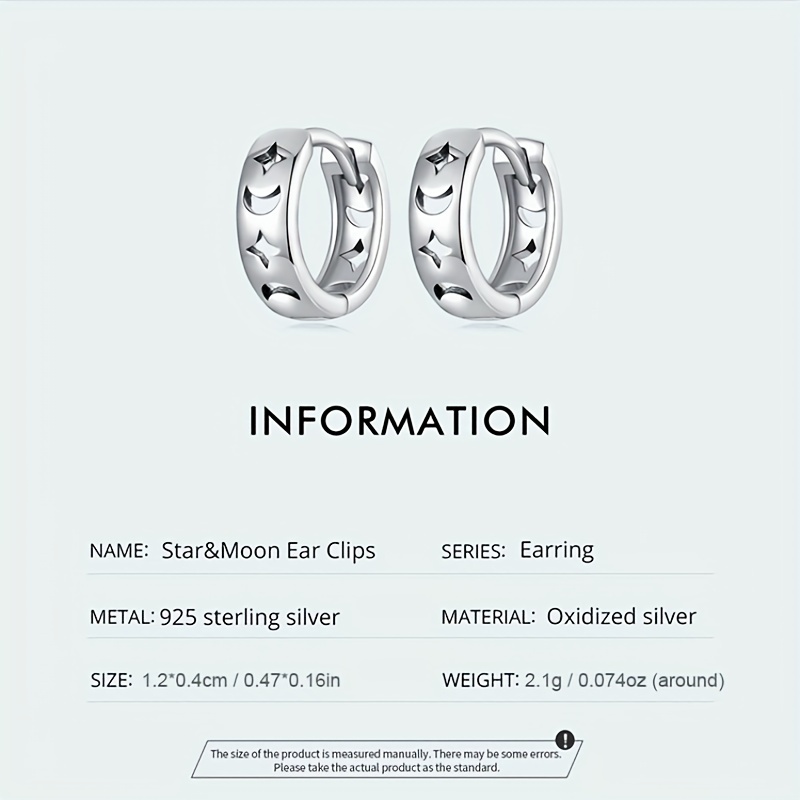 925 Silver Hollow Star Moon Pattern Earrings Daily Casual