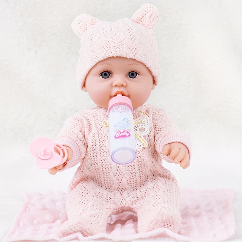 

12inch Knitted Corsage Series Vinyl Rebirth Doll Children's Gift Soothing Fashion Doll Toy Set Doll + Clothes + Pacifier + Bottle