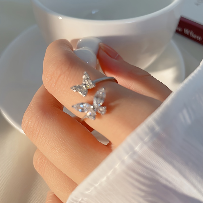 Chic Wrap Ring Trendy Butterfly Design Paved Shining - Temu