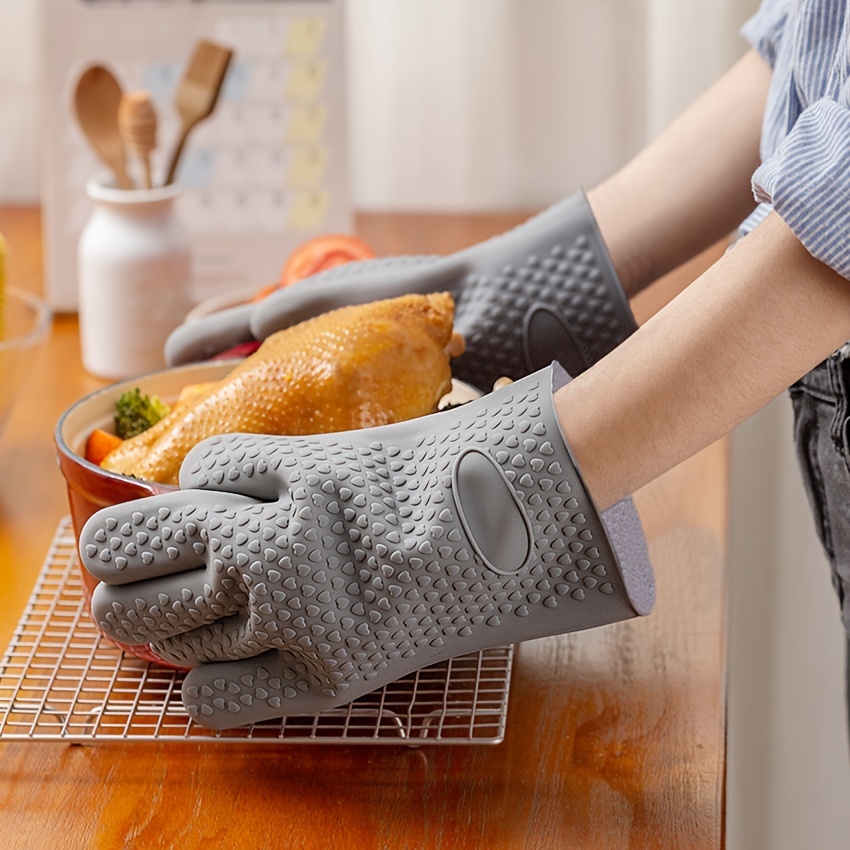 Guantes de barbacoa, guantes de silicona resistentes al calor, guantes  largos impermeables para horno de cocina con capa interior de algodón para