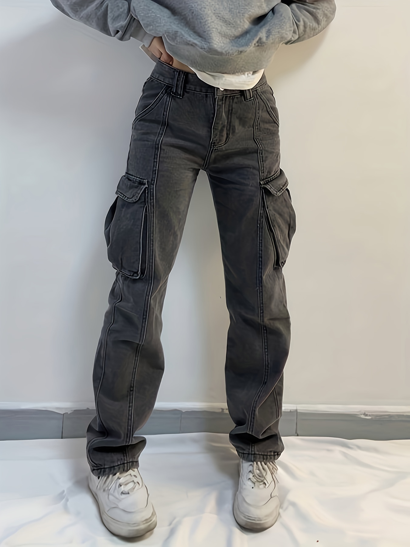 Washed Flap Pockets Cargo Pants Loose Fit Y2k Kpop Style - Temu