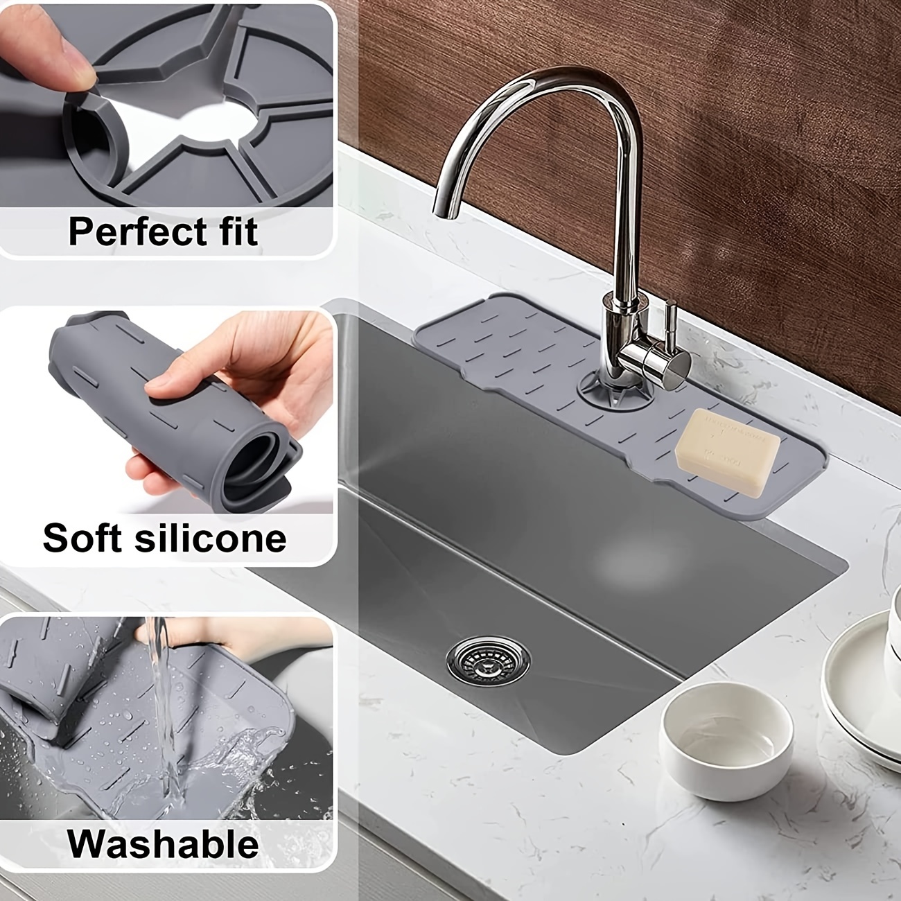 Pompotops Kitchen Sink Splash Guard,Faucet Countertop Suction Pad Can Be  Cut, Kitchen, Bathroom, Wash Basin Drainage Pad, Narrow Diatomaceous Mud  Pad, C 