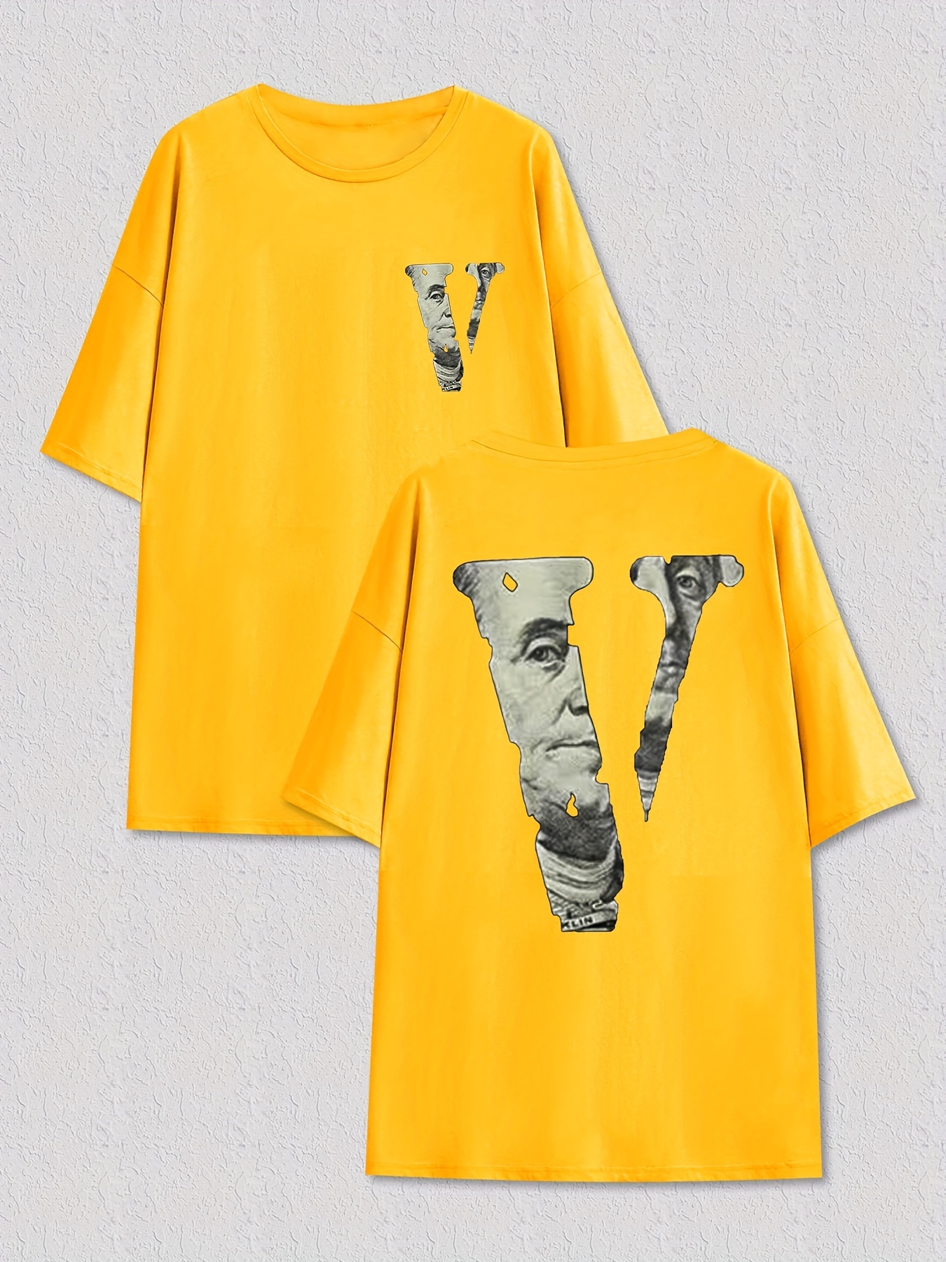 Dollar Bill Letter V Print Tee Shirt, Tee For Men, Casual Short