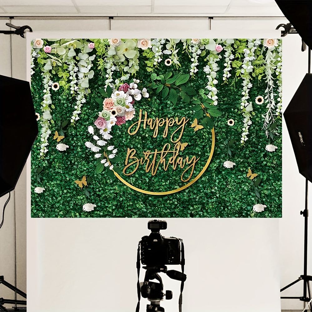 Joyeux anniversaire Toile de fond Herbe verte Décors d’anniversaire Pour la  fleur de fête Joyeux anniversaire Photographie Toile de fond pour