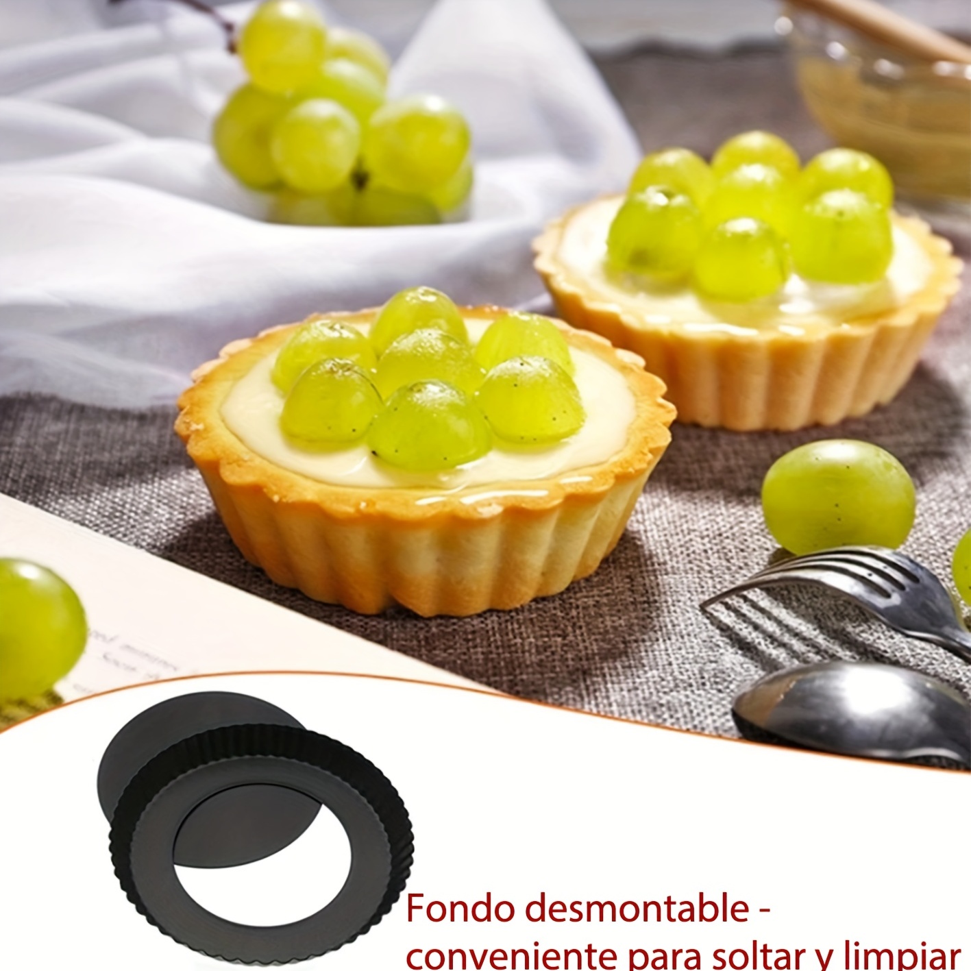 MGGi Paquete de 4 mini moldes para tartas, moldes de tubo estriado  antiadherentes de 4 pulgadas, molde de acero al carbono negro para hornear,  molde