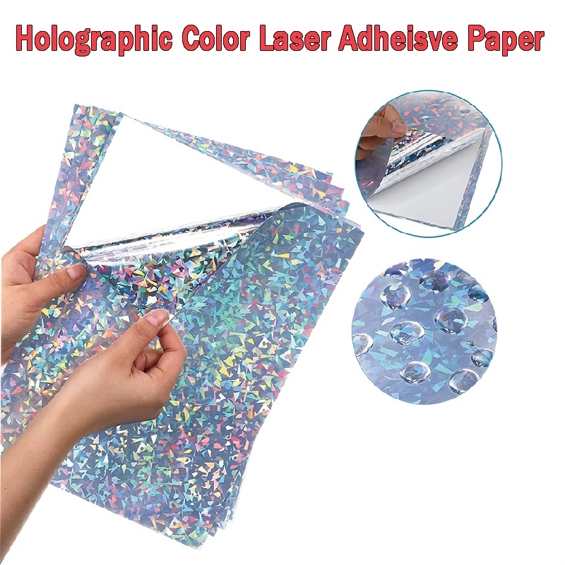  72 Sheets Holographic Sticker Paper with Gem Star A4 Size  Printable Holographic Laminate Sheets Vinyl Star Sticker Paper Self  Adhesive Waterproof for Ink Jet Laser Printer, 8.27 x 11.7 