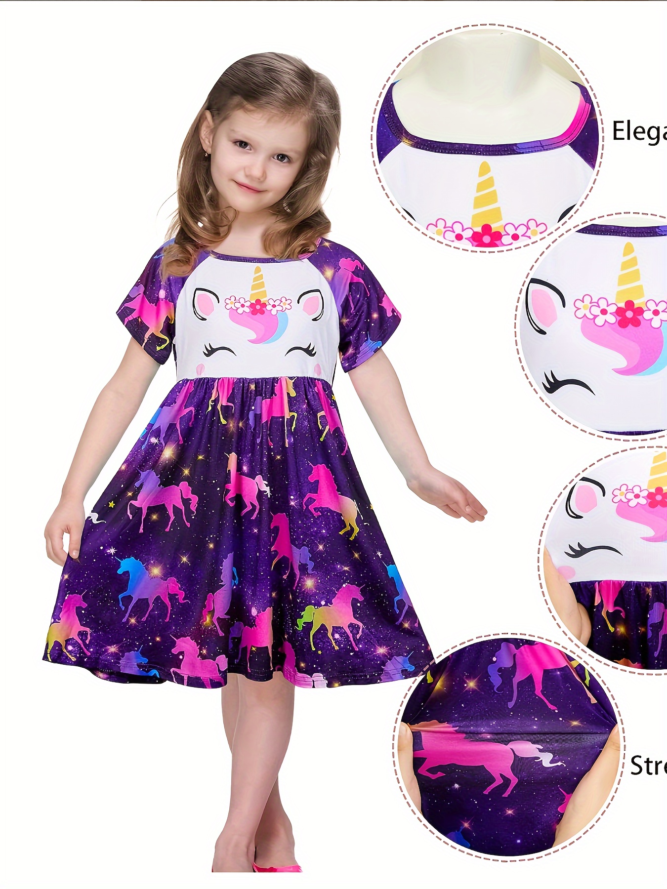 Girl's Unicorn Print Nightgown Dress Suitable Young Girls' - Temu