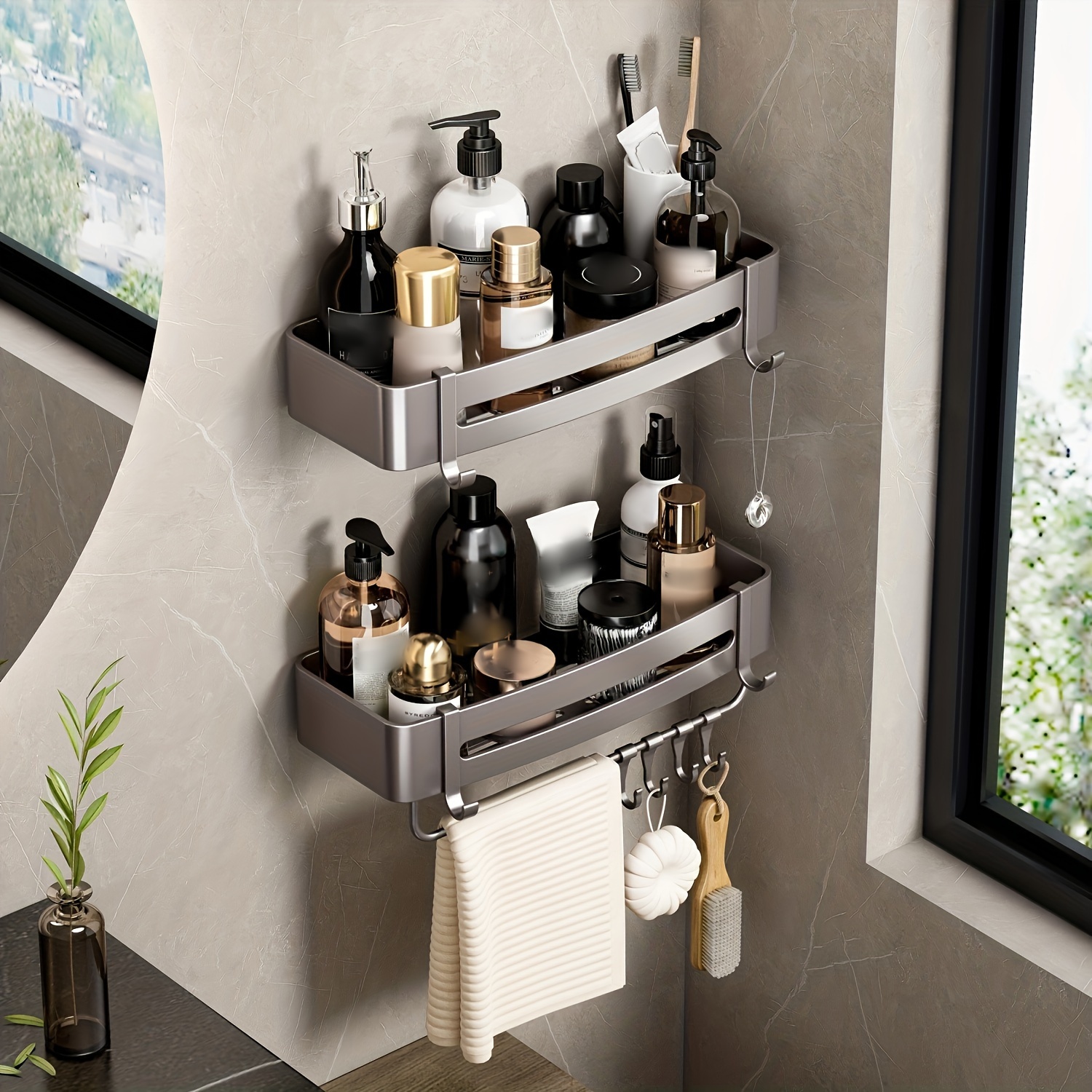 Large Capacity Wall-mounted Toilet Storage Shelf With Shower Basket - No  Drill, Acrylic/aluminum Design For Bathroom Organization - Temu