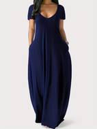 solid simple dress casual short sleeve maxi dress with pockets womens clothing