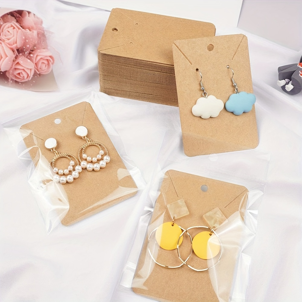 50pcs Earring Cards Necklace Display Cards With Bags Earring Display Cards  50pcs Self-seal Bags Kraft Paper Tags For Diy Jewelry