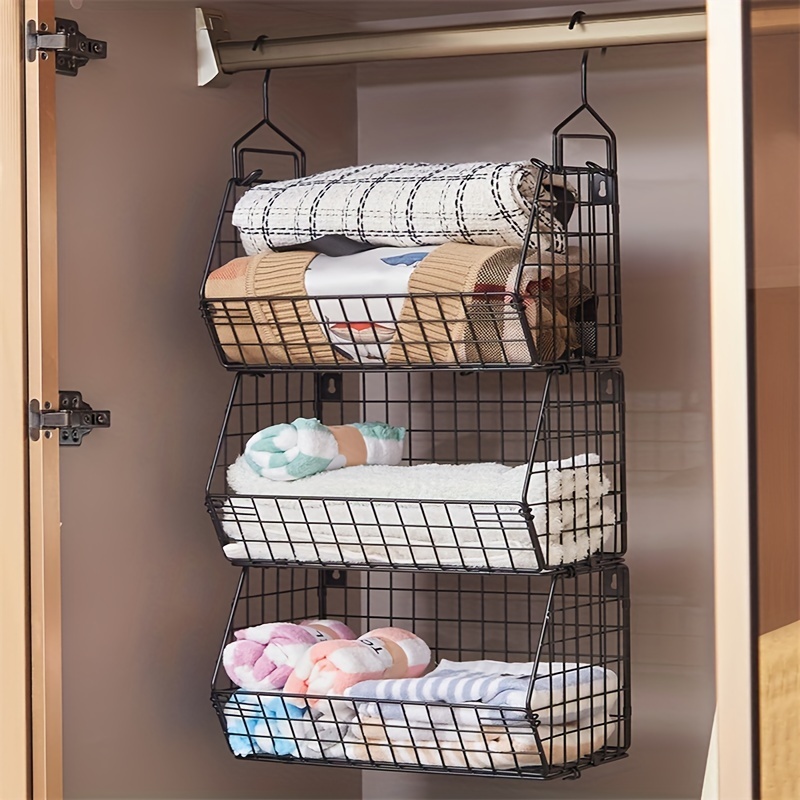 DIY Hanging Closet Foldable Organizer Clothes Shelf with Hook - 2 Small 1  Big Layers