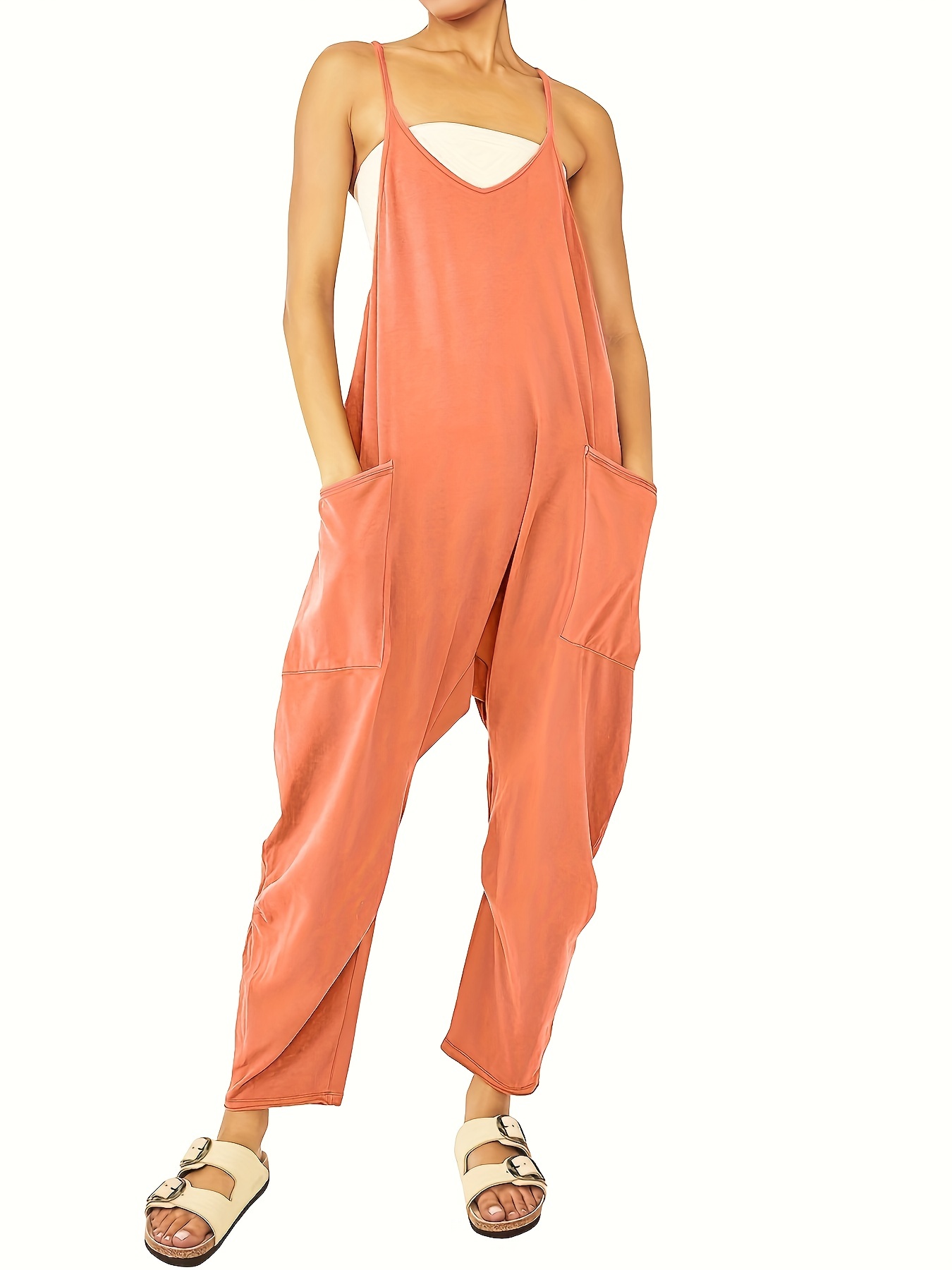 Loose Cami Jumpsuit, Solid Casual Jumpsuit For Summer & Spring, Women's  Clothing