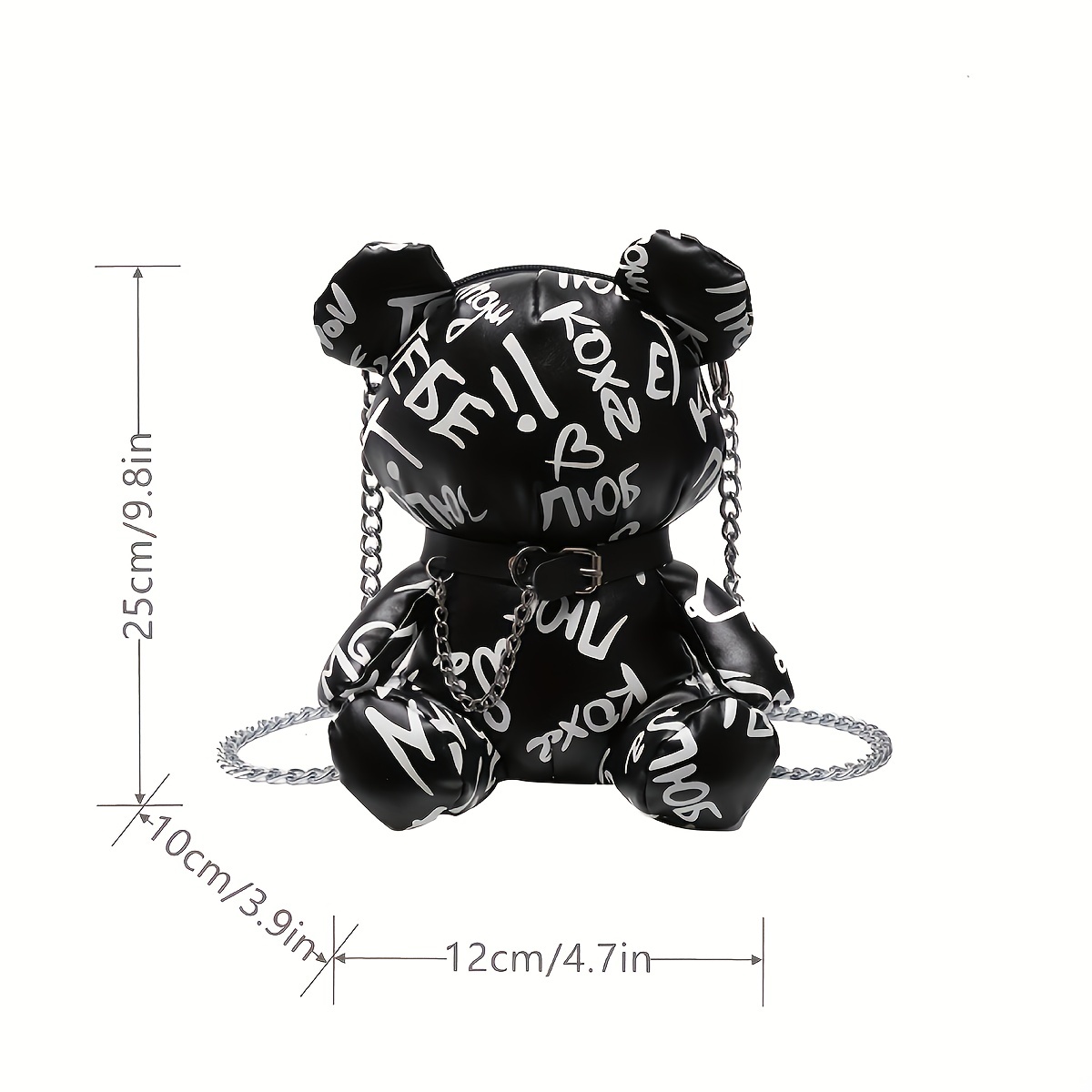 Letter Print Bear Doll Shape Shoulder Bag, Zipper Faux Leather Crossbody  Bag, Creative Novelty Bag - Temu