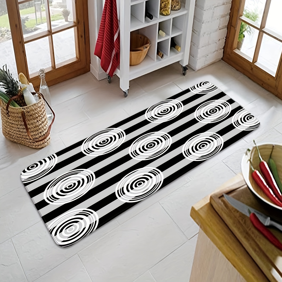 1pc Geometric Pattern Anti-slip Kitchen Rug, Modern Polyester Kitchen Mat  For Kitchen