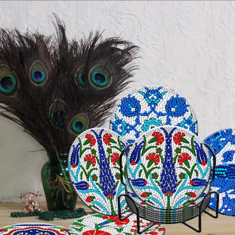 Peacock Flower Diamond Art Painting Coasters Kits With - Temu