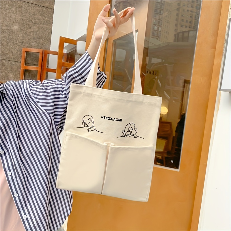 Simple Cartoon Monkey Pattern Handbag, Canvas Casual Shoulder Bag, Women's  Storage Bag - Temu