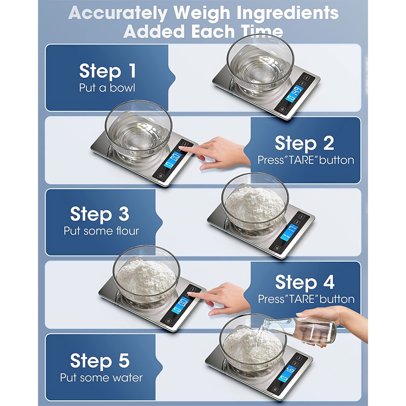 Nicewell Food Scale, 22lbs Digital Kitchen Grey Stainless Steel Scale  Weight Grams & oz 4 Cooking 
