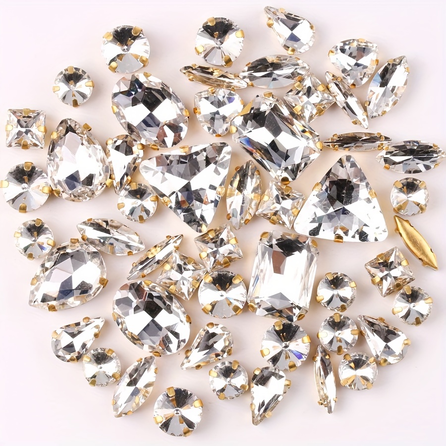  Pointed Back Rhinestone Glass Fancy Stones Pointback DIY Crafts  Sew On Crystal Rhinestones Jewels Beads For Gym Suit Decoration Nail Stones  and Gems ( Color : With gold claw , Size 