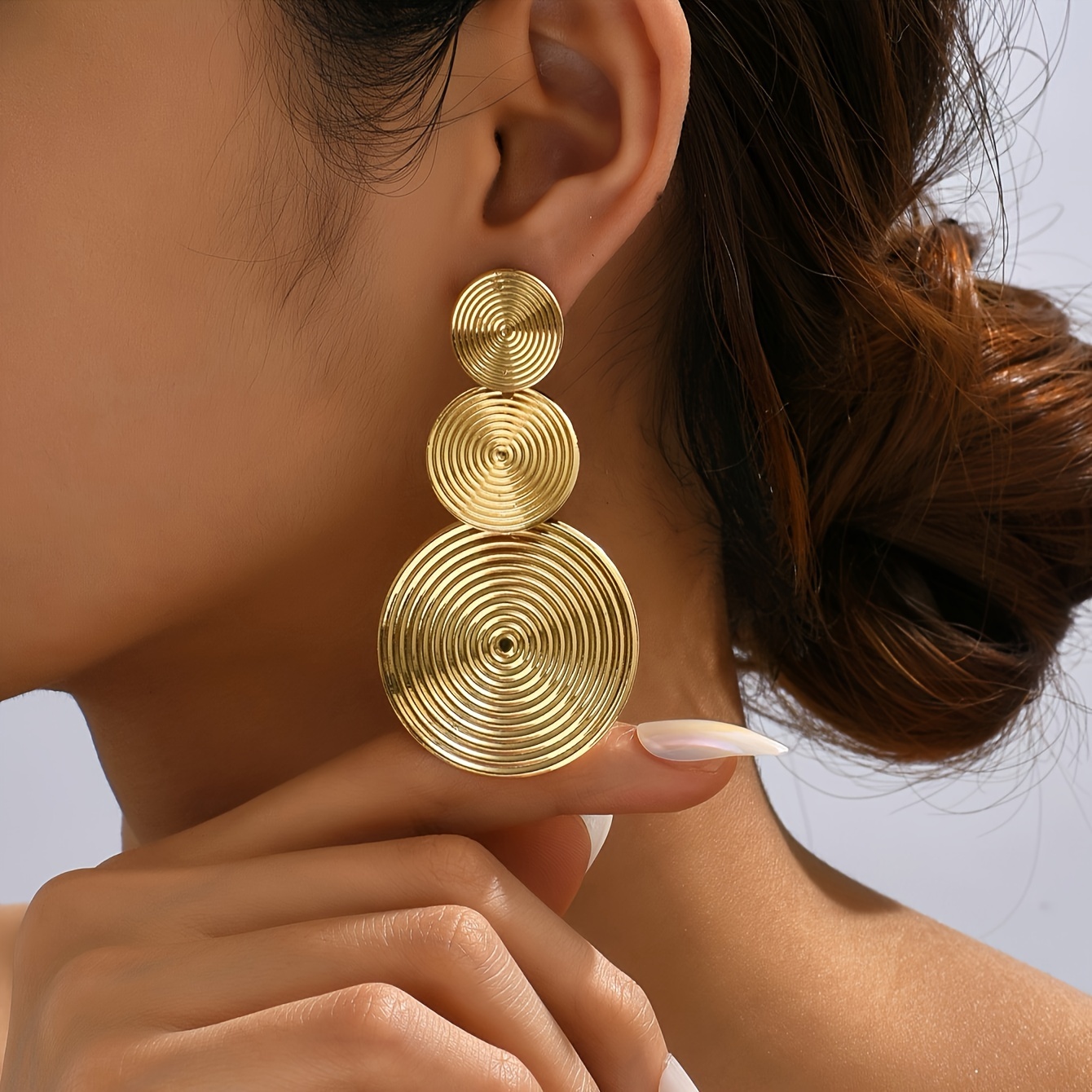 

Metal Round Shape Spiral Pattern Dangle Earrings Simple Punk Style Iron Jewelry Creative Female Earrings