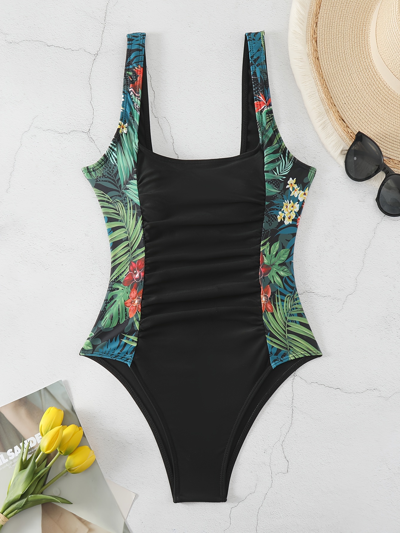 Dropship Short Sleeve Tropical Floral Print Zipper Swimsuit, Crew Neck  Patchwork Medium Strech One Piece Bodysuit For Beach Sport Bathing Surfing,  Women's Swimwear & Clothing to Sell Online at a Lower Price