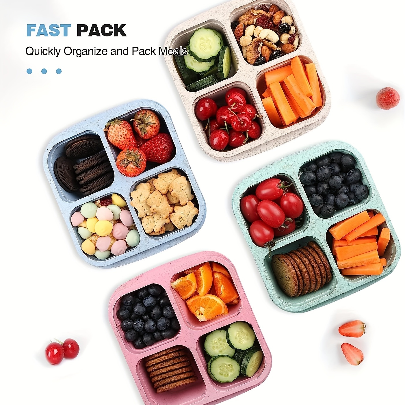 Potchen 17 Pcs 4 Compartment Bento Snack Box and 3 Compartment Lunch Box  Containers for Kids and Adults Reusable Lunchable Containers Snack Box