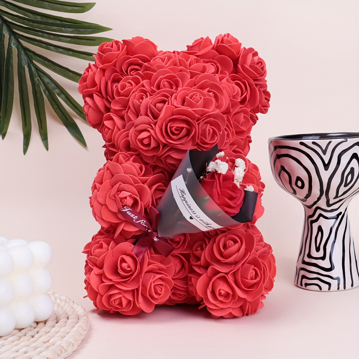

1pc Romantic Simulation Flower, Rose Flower Bear Hugging Flower, Wedding Party Christmas Decoration Gift, Perfect For Family And Friends Graduation Season