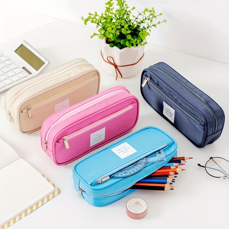 Double Layer Pencil Pouch Large Capacity Stationery Case Simple