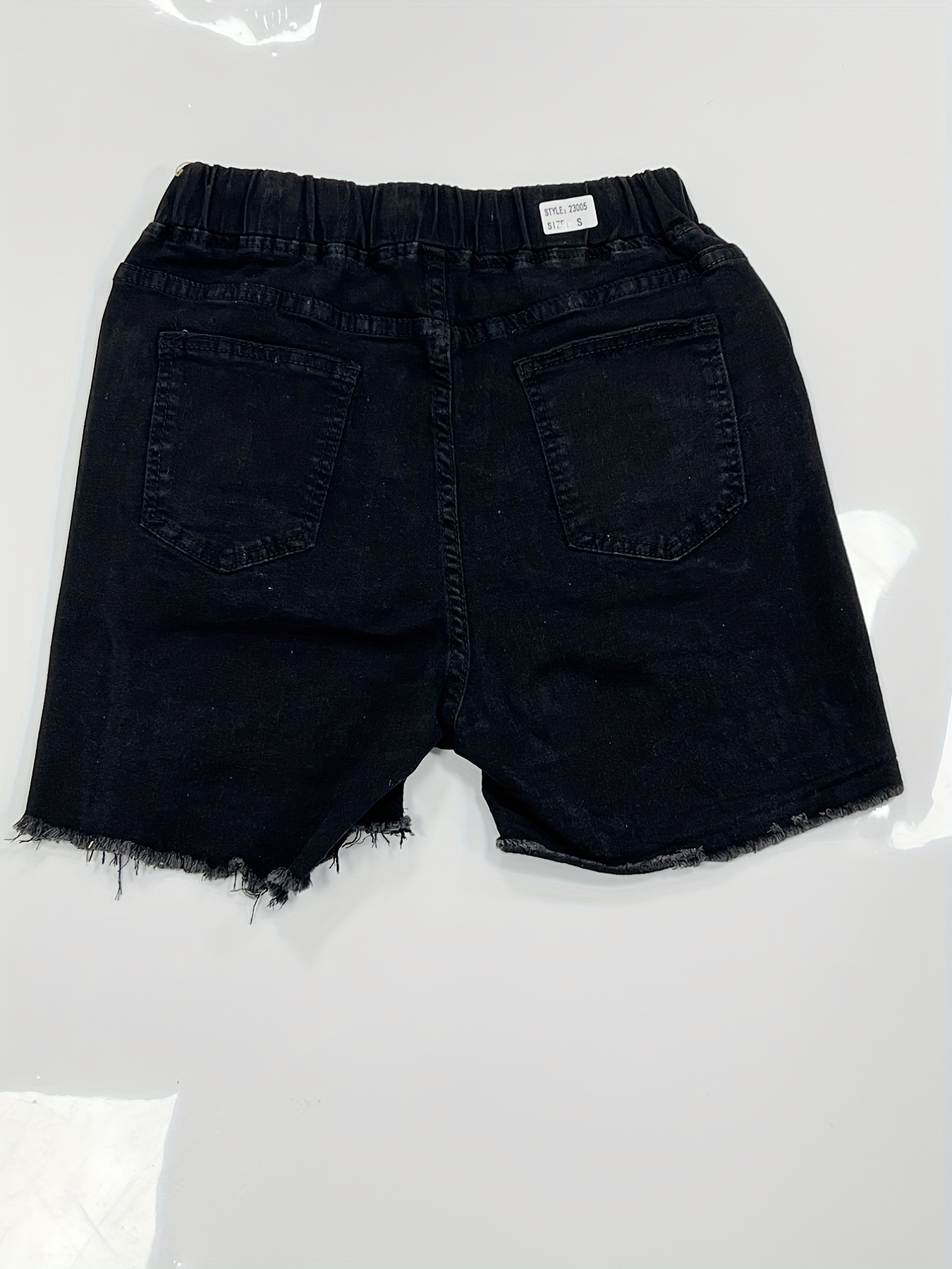 Shorts jeans preto com bainha crua acabamento desfiado calça - Temu Portugal